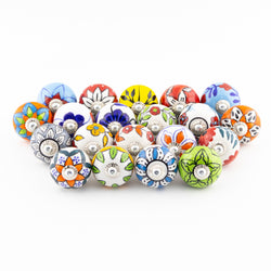 Round Multicoloured Ceramic Knobs - Pack of 20