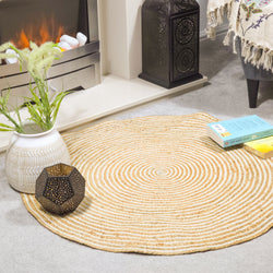 Round Beige Jute Cotton Braided Rug