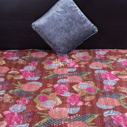 Brown Floral Kantha Quilt Gudari