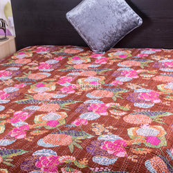 Brown Floral Kantha Quilt
