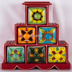 Ceramic 6 Drawers Chest Pyramid - Red