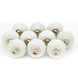 Round Crackle Ceramic Knob - White - Pack of 10
