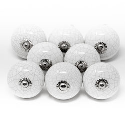 Round Ceramic Knob 8 Pack White Crackle