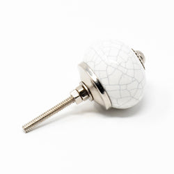 Round Crackle Ceramic Knob - White - Pack of 10