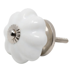 Pumpkin Ceramic Knob - White