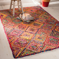 Diamond Jute Cotton Braided Chindi Rag Rug