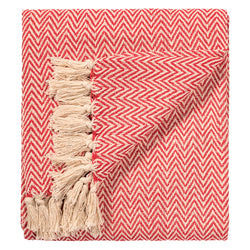 Red Herringbone Cotton Handloom Throw